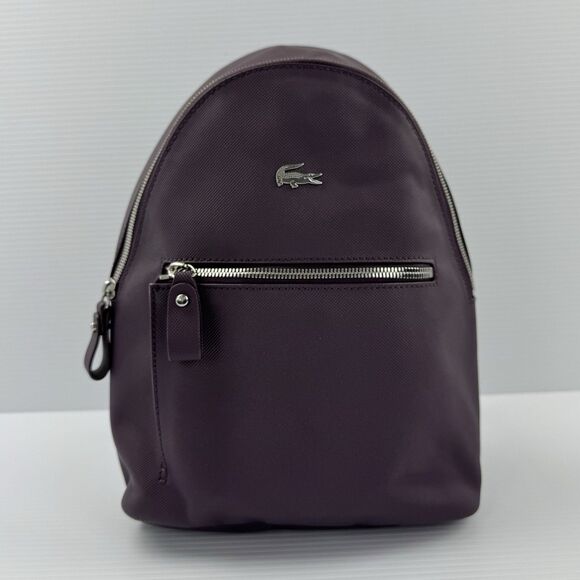 Lacoste Daily Classic Backpack Grape Wine Purple Coated Pique Croc Logo Bag main image 12